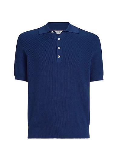 Cotton Half English Rib Knit Polo Shirt