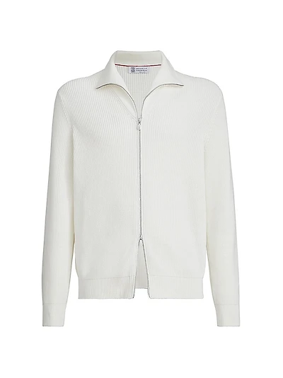 Cotton Half English Rib Cardigan with Zipper