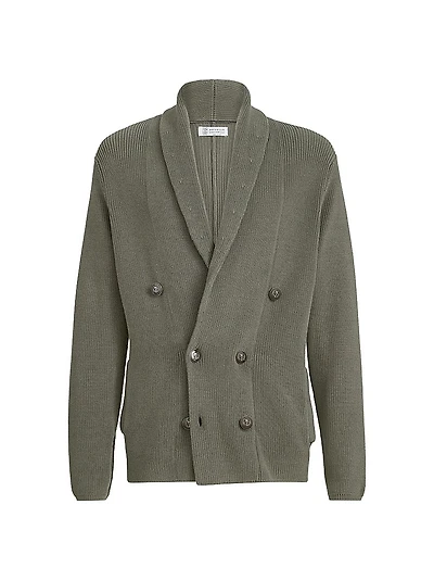 Cotton Half English Rib Cardigan with Metal Buttons