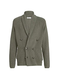 Cotton Half English Rib Cardigan with Metal Buttons