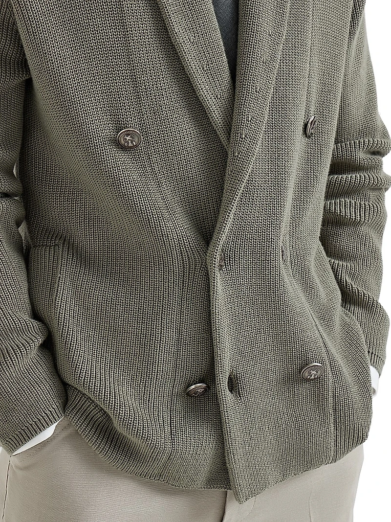 Cotton Half English Rib Cardigan with Metal Buttons