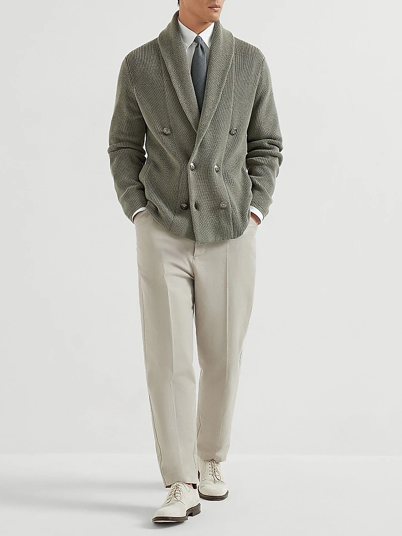 Cotton Half English Rib Cardigan with Metal Buttons