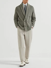 Cotton Half English Rib Cardigan with Metal Buttons