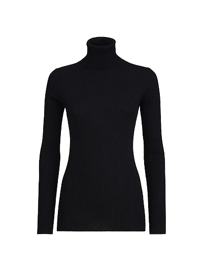 Lightweight Turtleneck Sweater Sparkling Cashmere and Silk Rib Knit