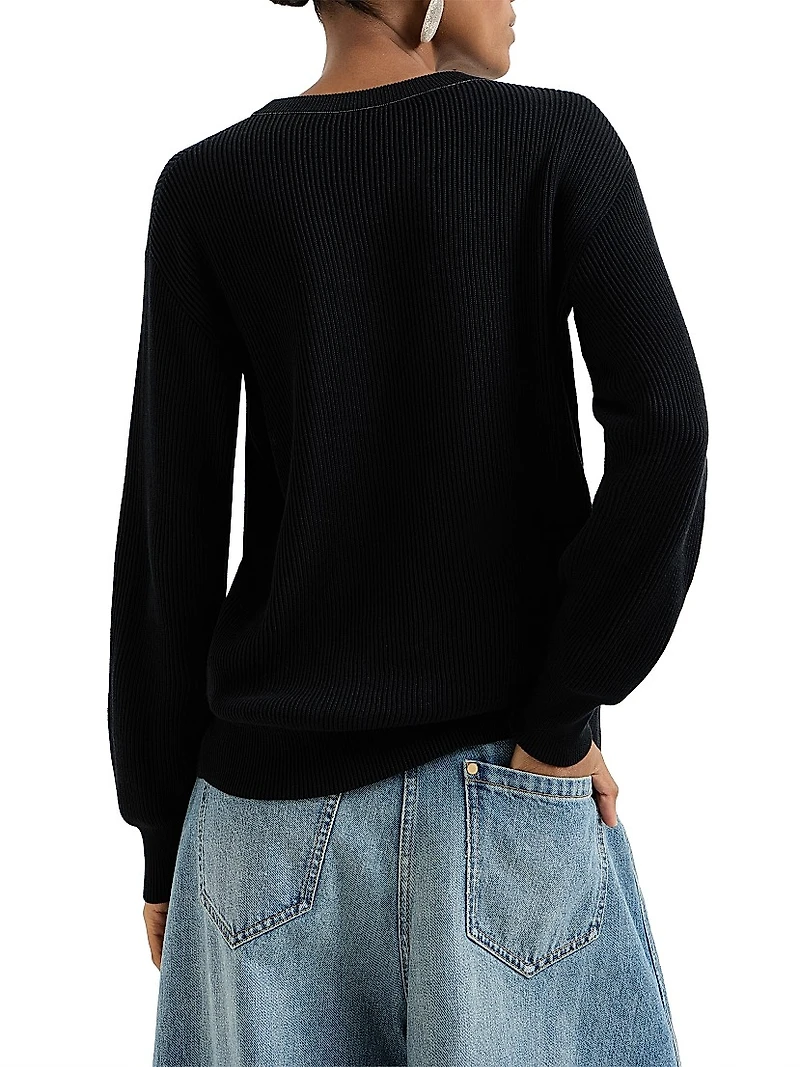 Cotton English Rib Sweater with Monili