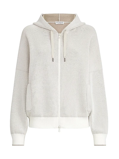Cotton Honeycomb Stitch Hooded Jacquard Cardigan