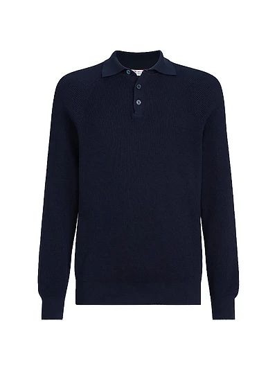 Cotton English Rib Knit Polo Shirt with Long Raglan Sleeves