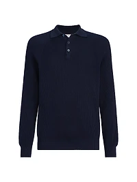Cotton English Rib Knit Polo Shirt with Long Raglan Sleeves