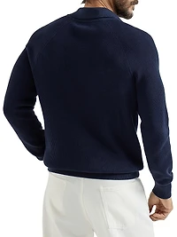Cotton English Rib Knit Polo Shirt with Long Raglan Sleeves