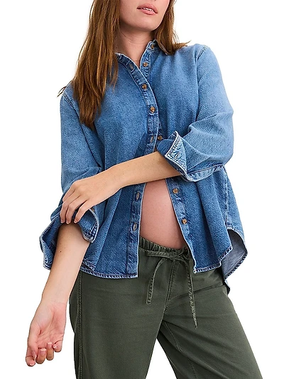 The Drapey Denim Boyfriend Maternity Shirt