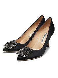 Hangisi 70MM Crystal-Embellished Satin Pumps