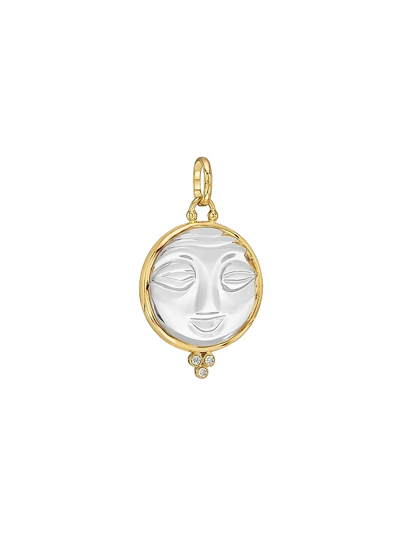 Celestial 18K Yellow Gold, Rock Crystal & 0.09 TCW Diamond Moonface Pendant