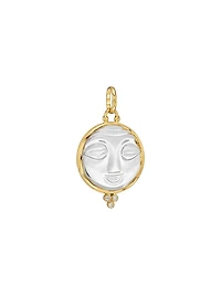 Celestial 18K Yellow Gold, Rock Crystal & 0.09 TCW Diamond Moonface Pendant