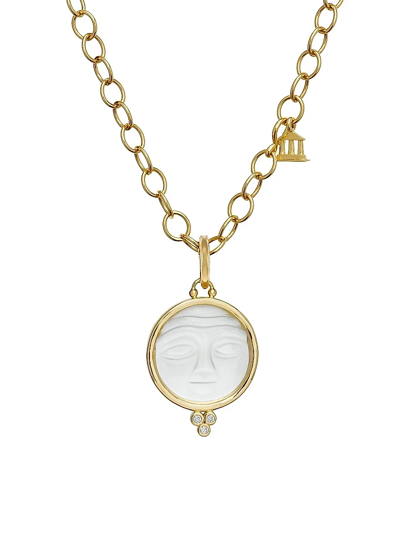 Celestial 18K Yellow Gold, Rock Crystal & 0.09 TCW Diamond Moonface Pendant