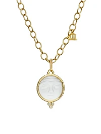 Celestial 18K Yellow Gold, Rock Crystal & 0.09 TCW Diamond Moonface Pendant