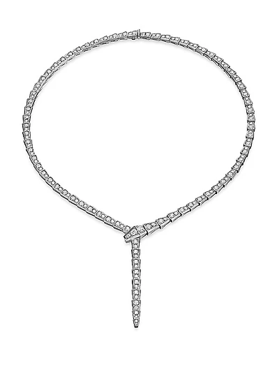 Serpenti Viper 18K White Gold & Pavè Diamond Necklace