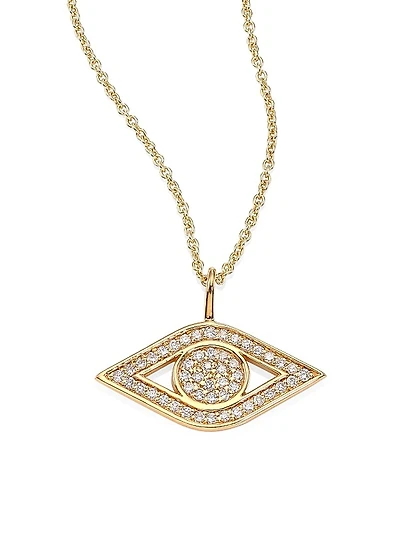 Small Pavé Evil Eye Diamond & 14K Yellow Gold Pendant Necklace