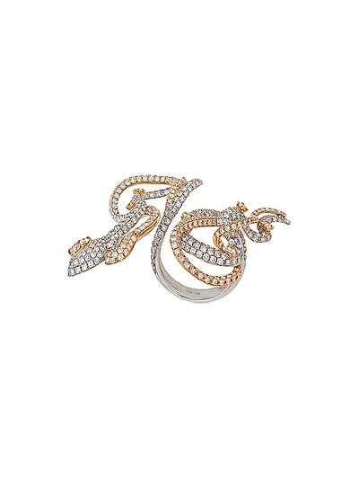 Snakes Two-Tone 18K Gold & 6.59 TCW Diamond Ring