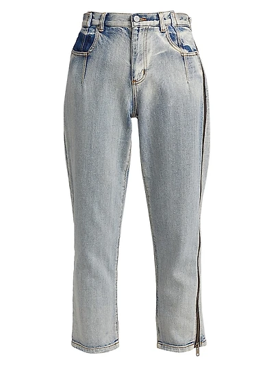 High-Rise Zip Detail Straight-Leg Jeans