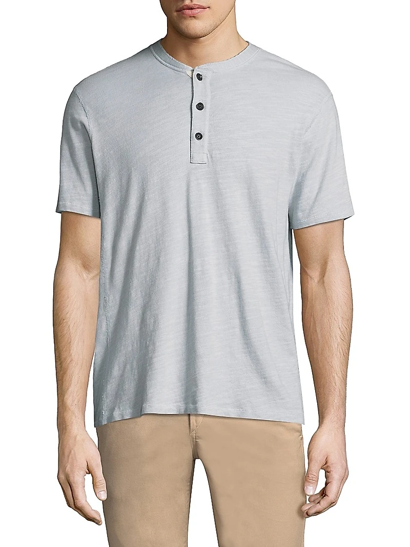 Textured Slim-fit Short Sleeve Henley T-Shirt