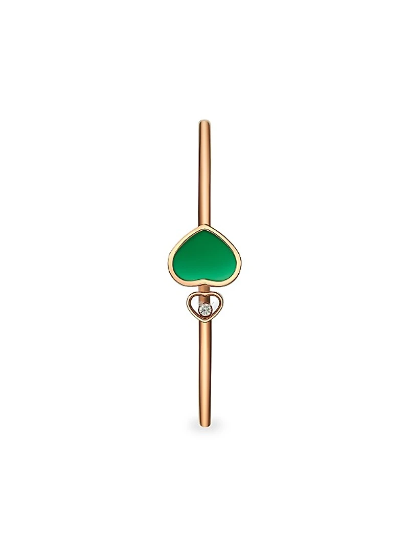 Happy Hearts 18K Rose Gold, Diamond & Green Agate Bangle