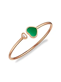 Happy Hearts 18K Rose Gold, Diamond & Green Agate Bangle