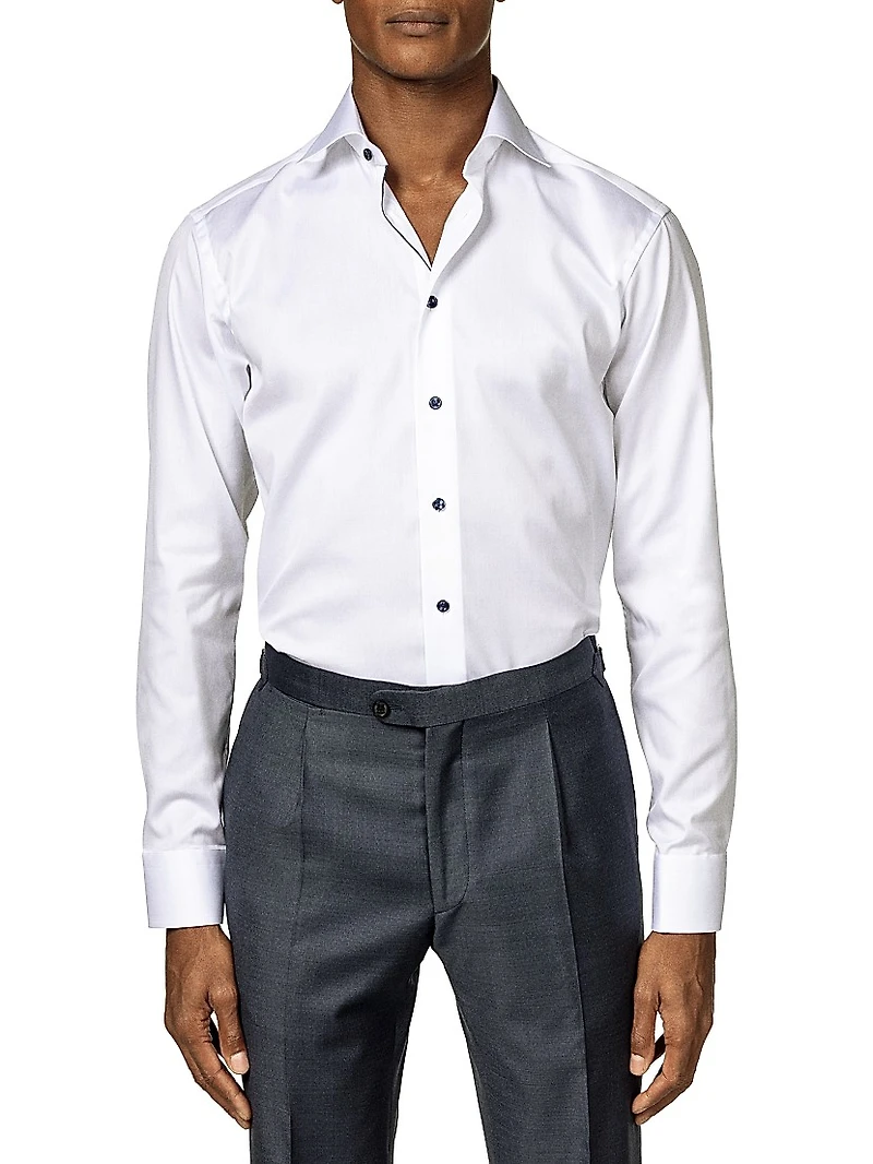 Slim-Fit Twill Dress Shirt with Navy Details