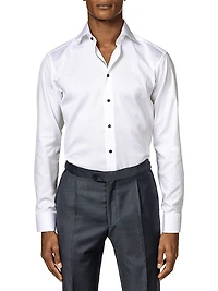 Slim-Fit Twill Dress Shirt with Navy Details