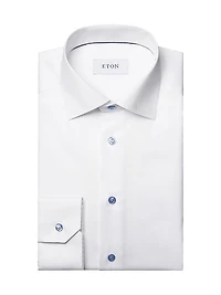Contemporary-Fit Twill Dress Shirt with Blue Details