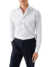 Contemporary-Fit Twill Dress Shirt with Grey Details
