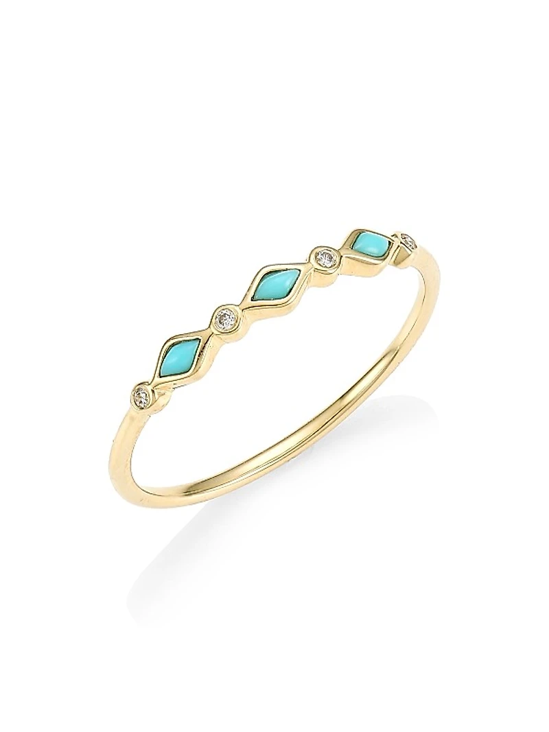 14K Gold, Turquoise & Diamond Ring