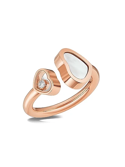 Happy Hearts 18K Rose Gold, Diamond & Mother-Of-Pearl Ring