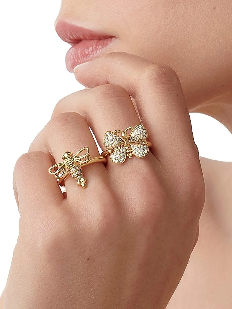 Florence86 Garden Of Earthly Delights Diamond & 18K Yellow Gold Resting Bee Ring