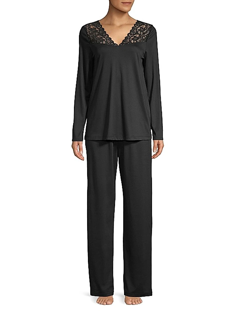 Moments Two-Piece Lace & Cotton Pajama Set