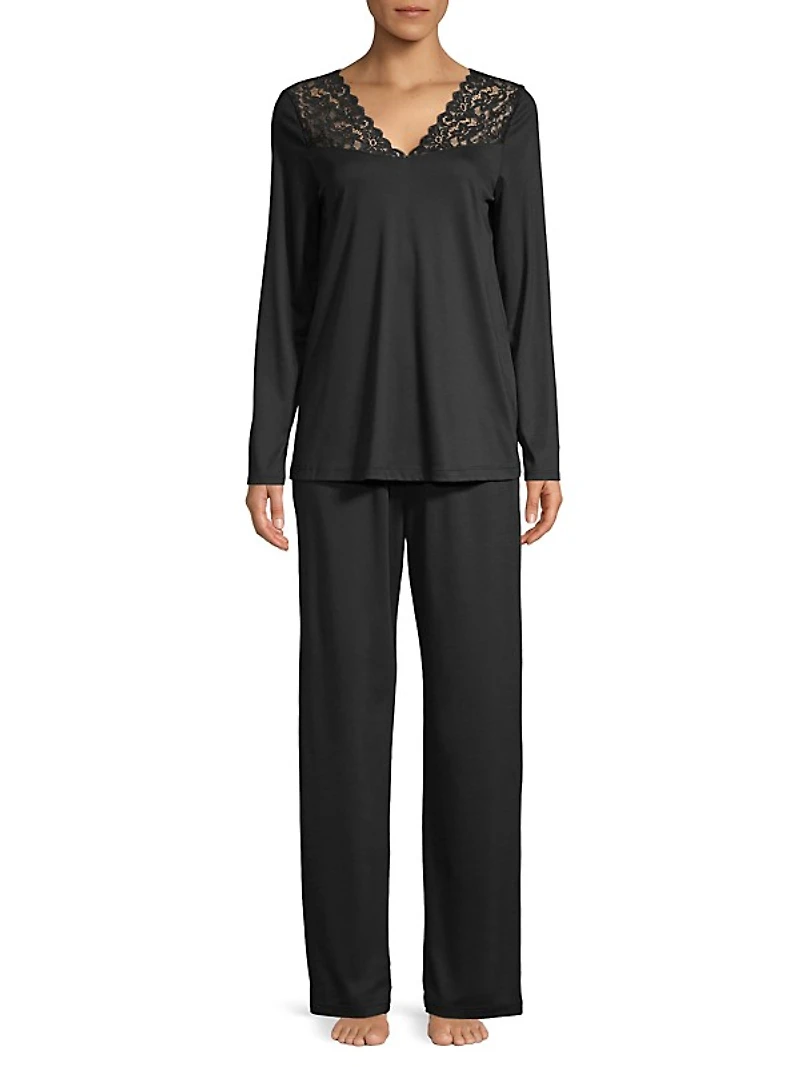 Moments Two-Piece Lace & Cotton Pajama Set