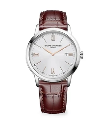 Classima Silver, Stainless Steel & Alligator Strap Watch