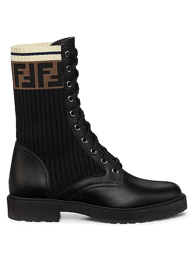 Rockoko Leather & Knit Combat Boots