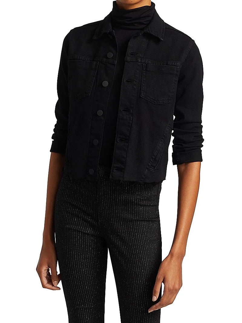 Janelle Slim-Fit Raw-Hem Denim Jacket