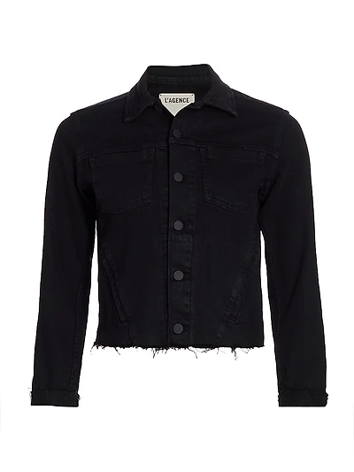 Janelle Slim-Fit Raw-Hem Denim Jacket