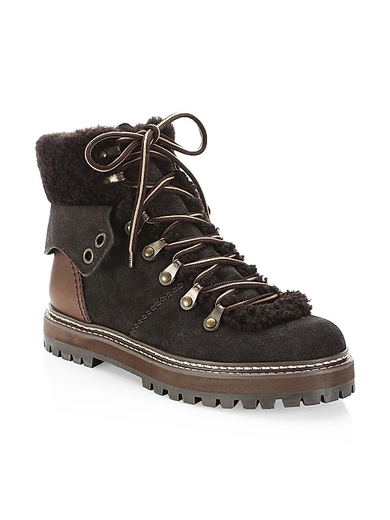 Eileen Lace-Up Shearling-Lined Ankle Boots