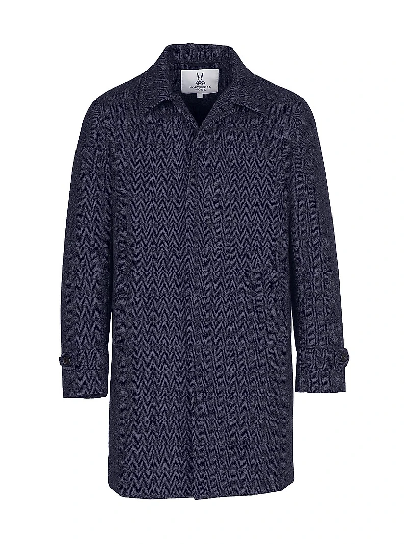 Herringbone Wool & Cashmere Down Three-Quarter Length Coat