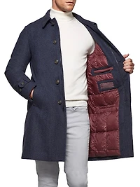 Herringbone Wool & Cashmere Down Three-Quarter Length Coat