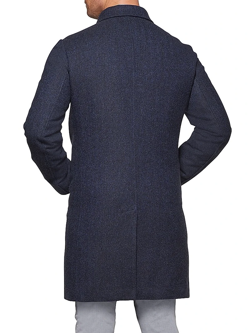 Herringbone Wool & Cashmere Down Three-Quarter Length Coat