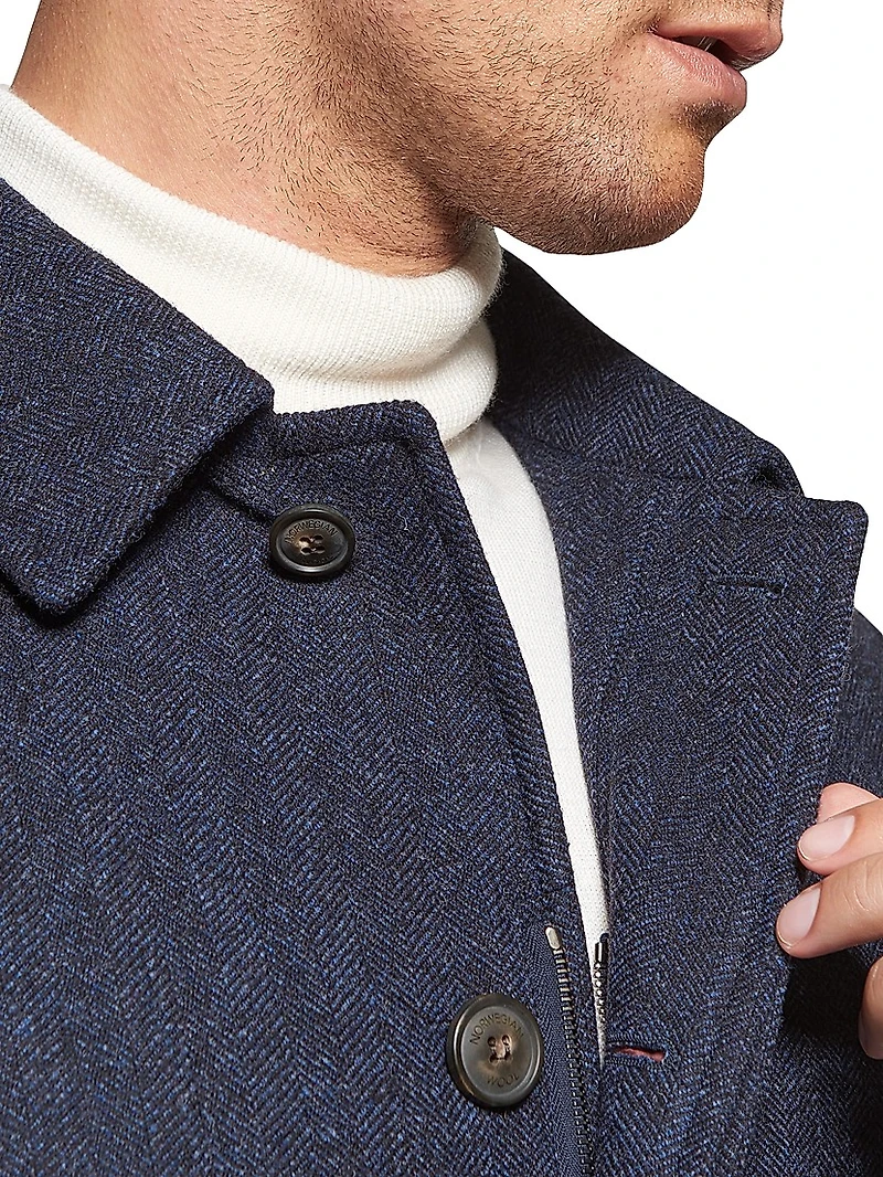 Herringbone Wool & Cashmere Down Three-Quarter Length Coat