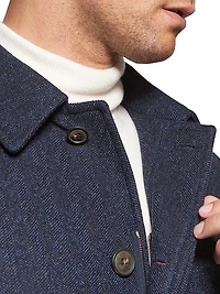 Herringbone Wool & Cashmere Down Three-Quarter Length Coat