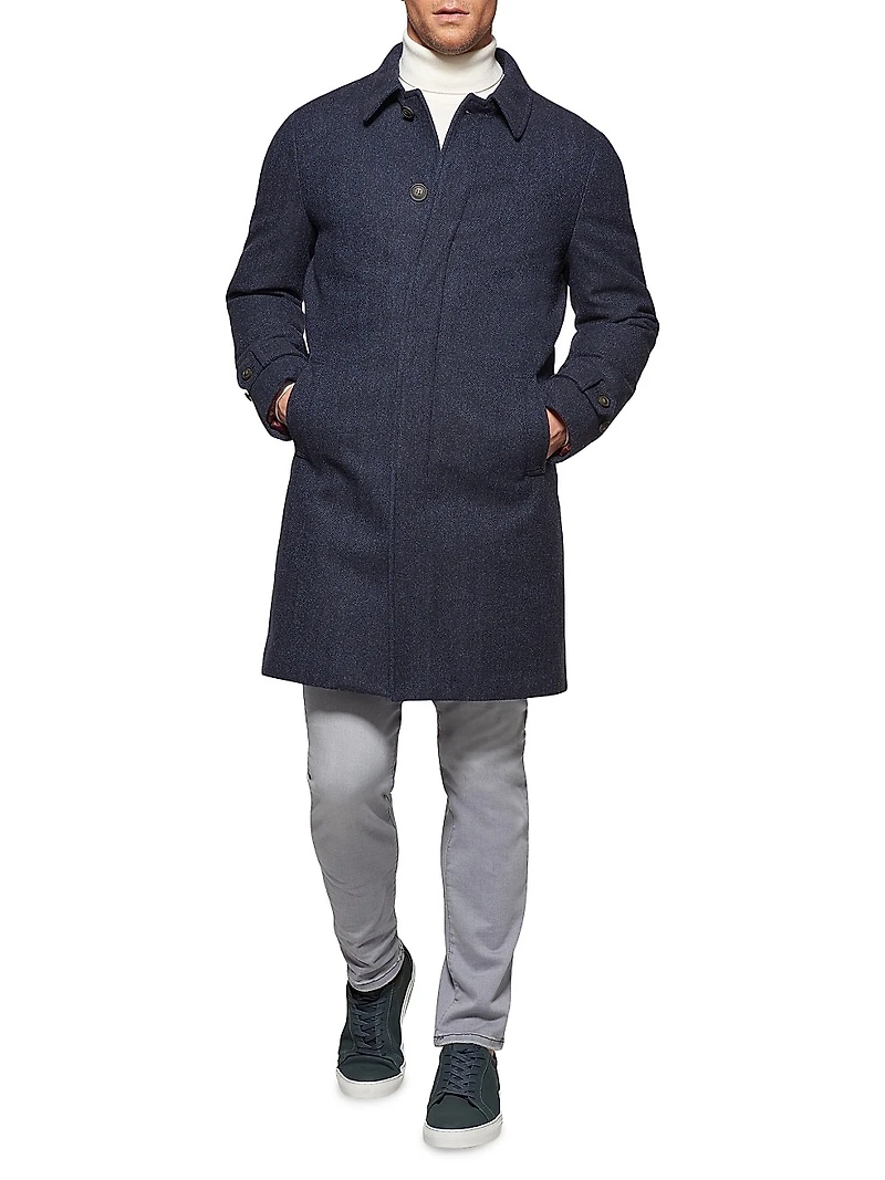 Herringbone Wool & Cashmere Down Three-Quarter Length Coat