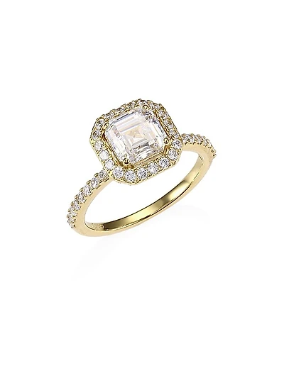18K-Gold-Plated Sterling Silver & Cubic Zirconia Framed Square Ring