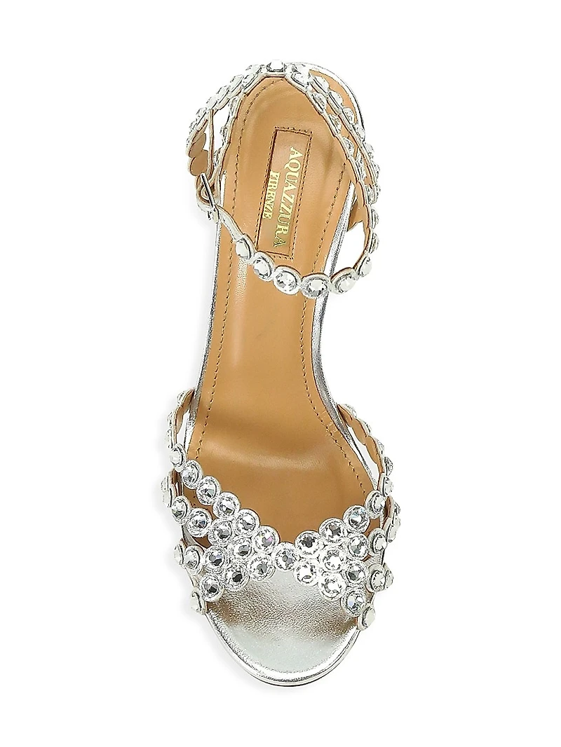 Tequila Crystal-Embellished Metallic Leather Sandals