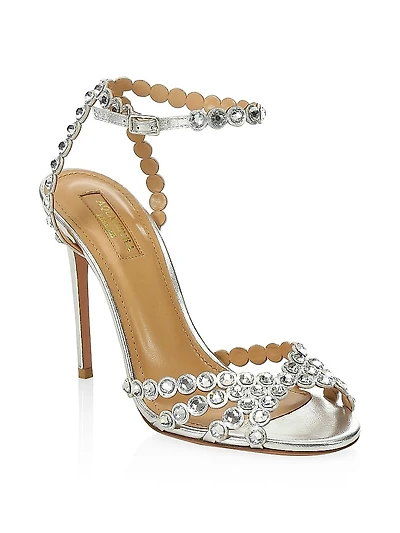 Tequila Crystal-Embellished Metallic Leather Sandals