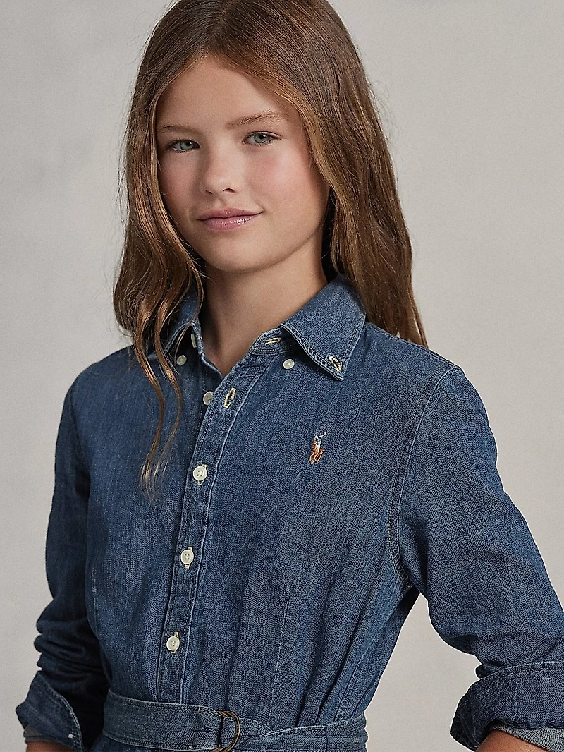 Little Girl's & Belted Denim Shirtdress